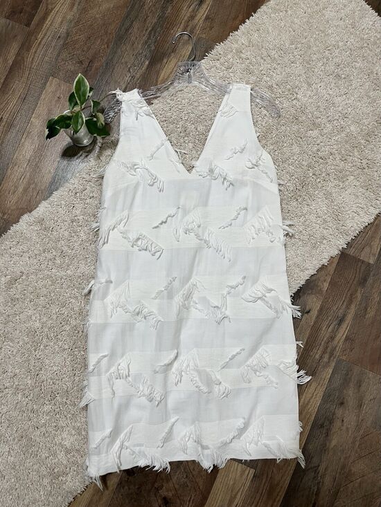 Anthropologie Dresses & Skirts - Anthropologie Maeve 6 Coastal White Fringe V-Neck Sleeveless Mini Shift Dress